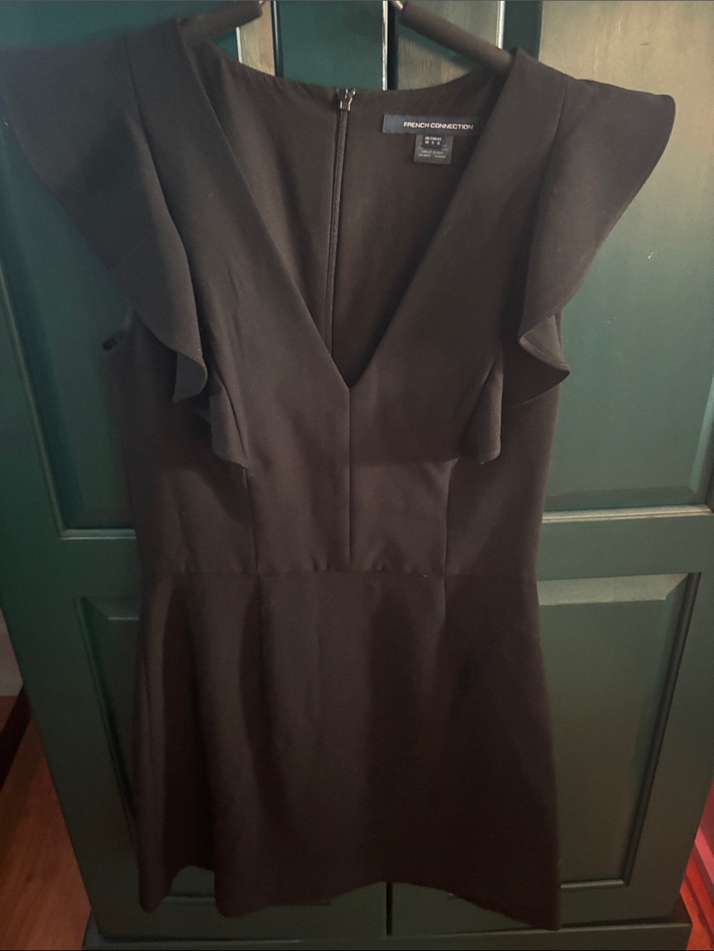 French Connection whisper Ruffle Sleeve Mini Dress in black
